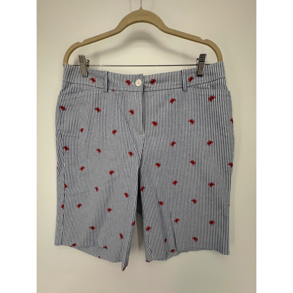Talbots Bermuda Shorts‎ Womens 10 Striped Crab Print 10.5" Inseam Casual Beach